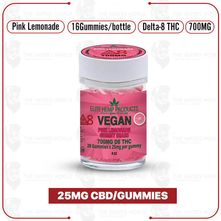 Elite Hemp Delta 8 Vegan Gummies 700mg Pink Lemonade